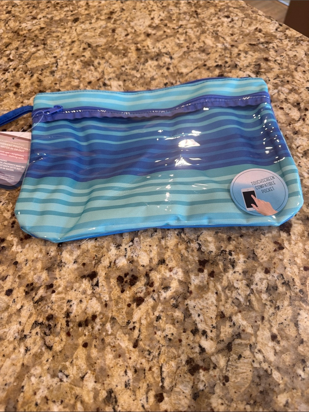 Pool or Beach Blue Striped Swim Pouch - Touchscreen Pocket Waterproof NWT